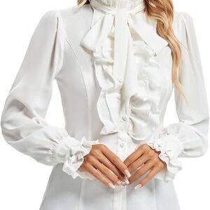 Victorian Ruffle Blouse - White - Small